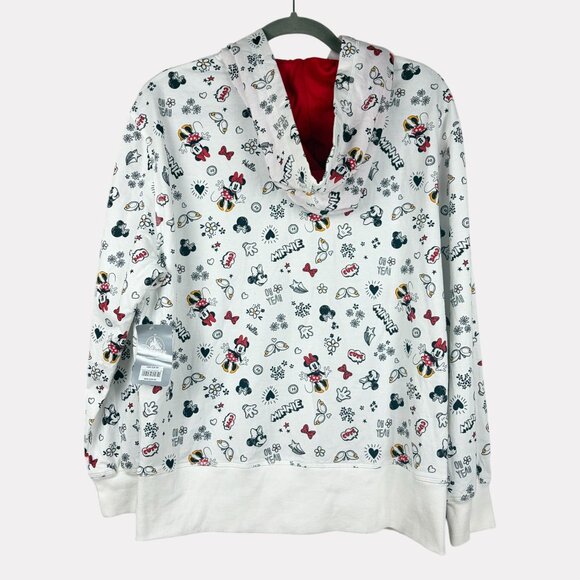 Disney Minnie Mouse Icons Full Zip Hoodie Womens Large White Black Red Hooded - Picture 2 of 11